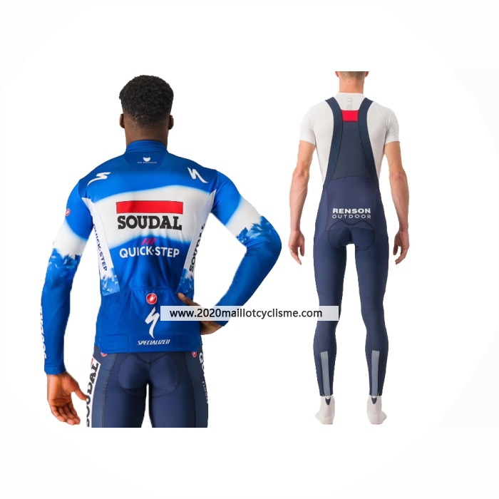 2024 Maillot Cyclisme Deceuninck Quick Step Bleu Blanc Manches Longues Et Cuissard